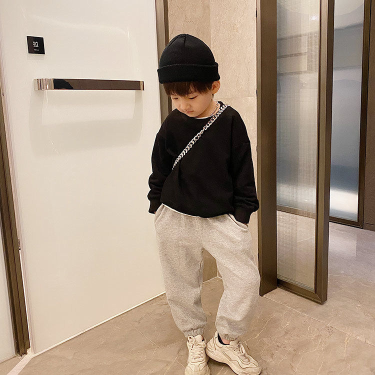 Children's suit black loose 2021 Spring and Autumn new tops in children's puddle cotton - pure autumn tide sleeve