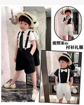 Boy short sleeve white shirt black shorts harness suit pure cotton 2022 summer flower boy gown piano 61 to play out
