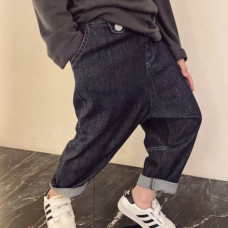 Boy jeans loose version Korean version straight drum pants 2021 spring autumn new middle children handsome and casual soft blue fashion