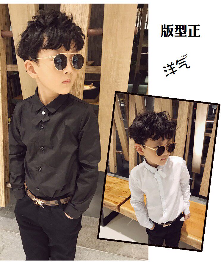 Boys white shirt black pants suit pure cotton 2022 Spring and Autumn new children's Han edition shirt performing suit