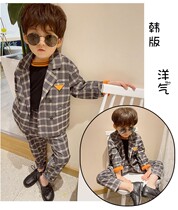 Boy plaid suit suit spring and autumn childrens birthday flower girl host dress Korean version of leisure host costume