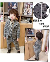 Boys Plaid Suit Set England 2021 Fall Winter New Wool Handsome Children's Flower Child Host Dress