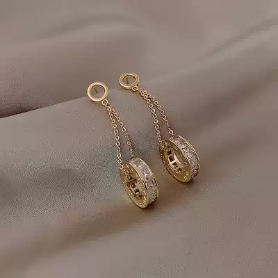 Korean high-grade atmospheric fashion earrings female temperament long version earrings Diamond Net red design sense ear decoration tide