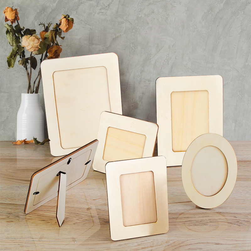 Handmade DIY Photo Frame 5-Inch 6-Inch 7inch 8inch Oval Shape for Horizontal and Vertical Display, Creative Tabletop Solid Wood Blank Frame for Parent-Child Educational Activities