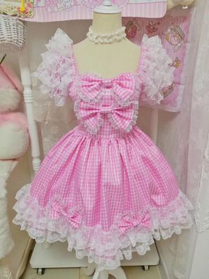 taobao agent Lace dress for princess with bow, puff sleeves