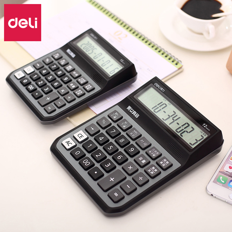 Deli voice calculator 12-bit large screen computer Finance office with large button calculator Office supplies