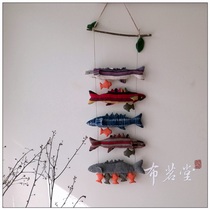 The Bang Tea Hall year after year with fish wall-mounted cloth art autumn knife fish string handmade cloth art fish wall-mounted ancient Park log wind