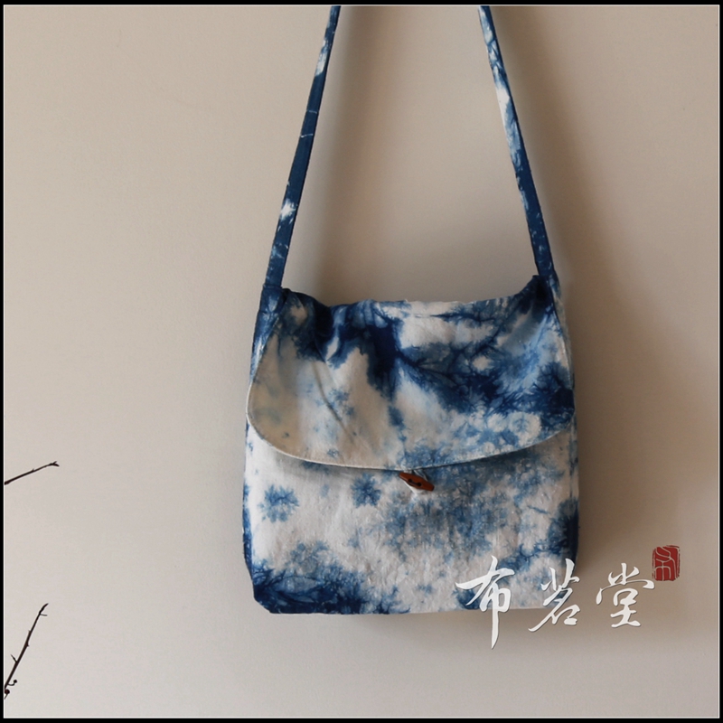 Cloth Drinking Hall Grass Wood Blue Dyed Cotton Linen Slanted Satchel Satchel Bag handmade Dyed Craft Plant Blue Dye Cloth Bag