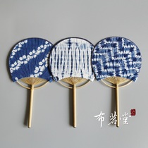 Cloth Drinking Hall Mini Zal Dyeing Group Fan Round Bamboo Fan Handle Cut by hand Hand Zstained Cotton Fabric Fan Noodles