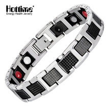 Explosive European and American simple black carbon fiber titanium steel negative ion Bracelet Mens sports energy bracelet magnetic therapy bracelet