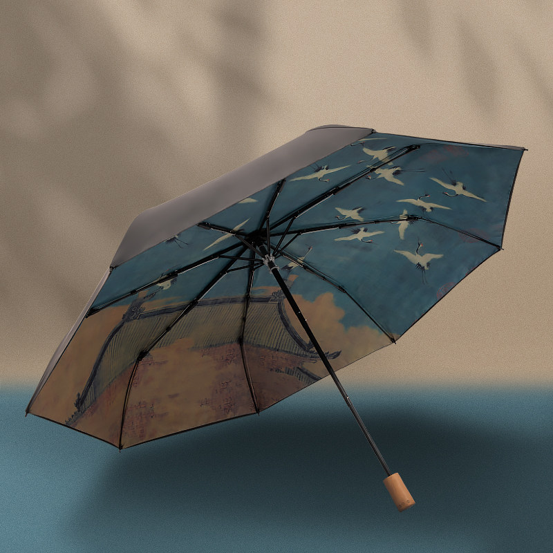 Double-layer antique style sunshade umbrella, sun protection, black vinyl, UV protection, women's rain umbrella, folding retro umbrella, UPF50+