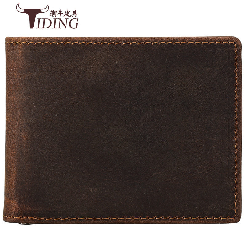 Trendy Cow Hot Sale New Crazy Horse Leather Men's Leather Wallet Multifunctional Dollar Clip Horizontal Short Money Clip 4073