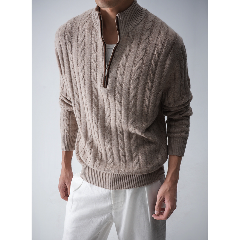 See Also『Sheepskin Cashmere』American Retro Half-Zip Knit Sweater Old Money Winter Cable Knit Sweater for Men
