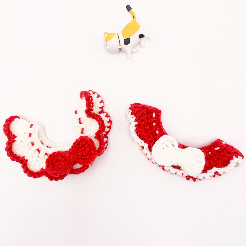 Cat collar wool knitting New Year red pet British short bow tie cute kitten small dog adjustable