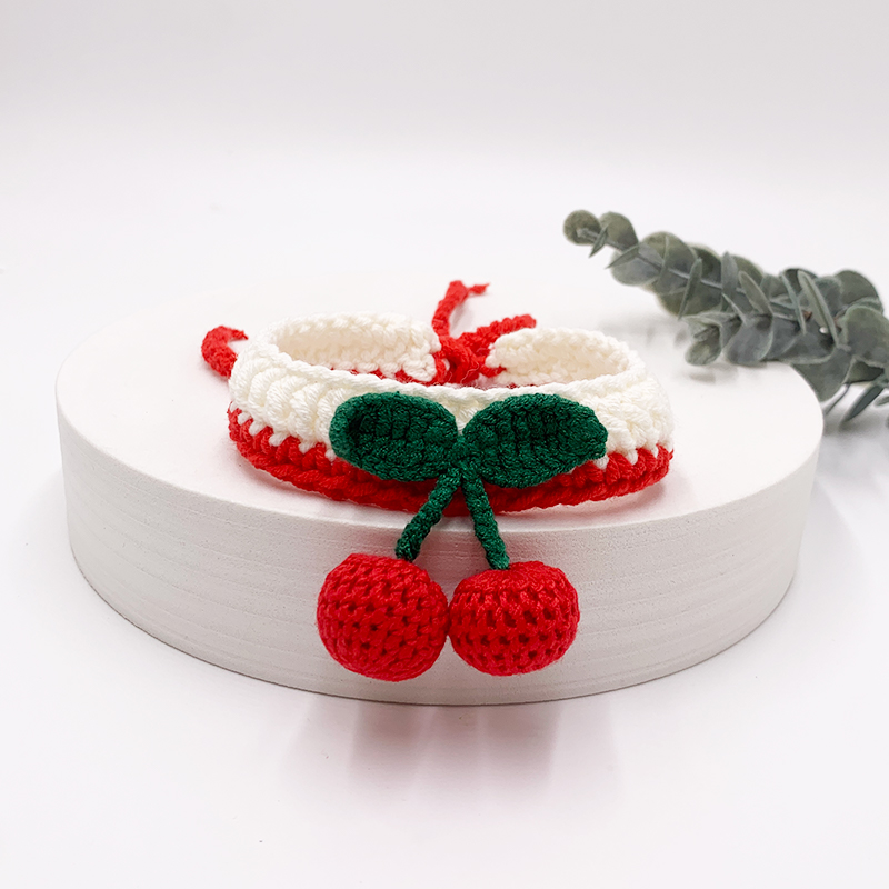 Cat cherry collar wool knitting pet supplies cute teddy handmade blue cat puppy dog ​​knitted decorations