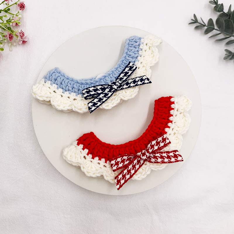 New Year's cat cute collar bow tie handmade pet weaving British short blue young cat scarf red Chinese New Year