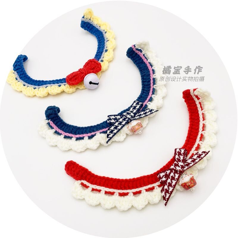 Kittens Bell Item Circle Pet Knitted Scarves for New Year Sunflower Strokes cat Ying Short blue cat Cat Butterfly Knot