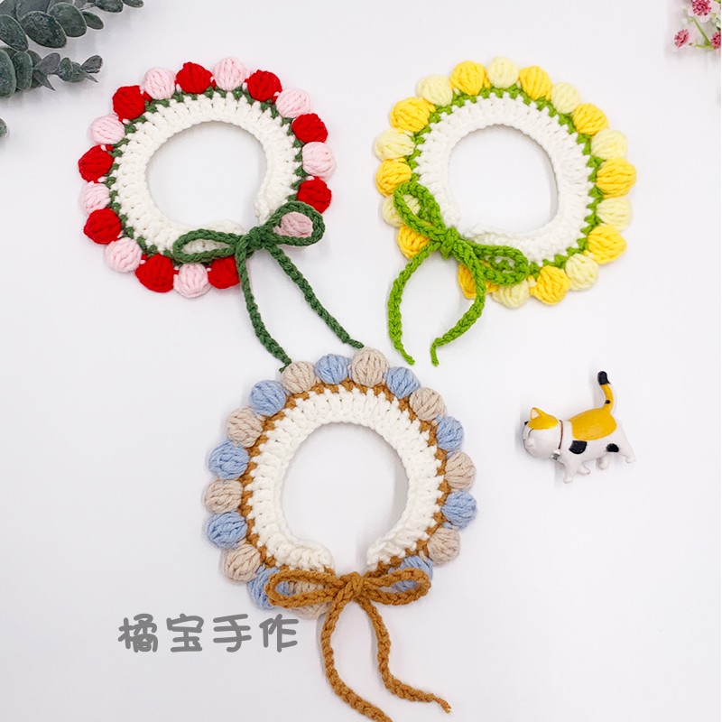 Cat collar bib handmade wool knitting ornament flower comfortable pet identification cute English short Teddy dog