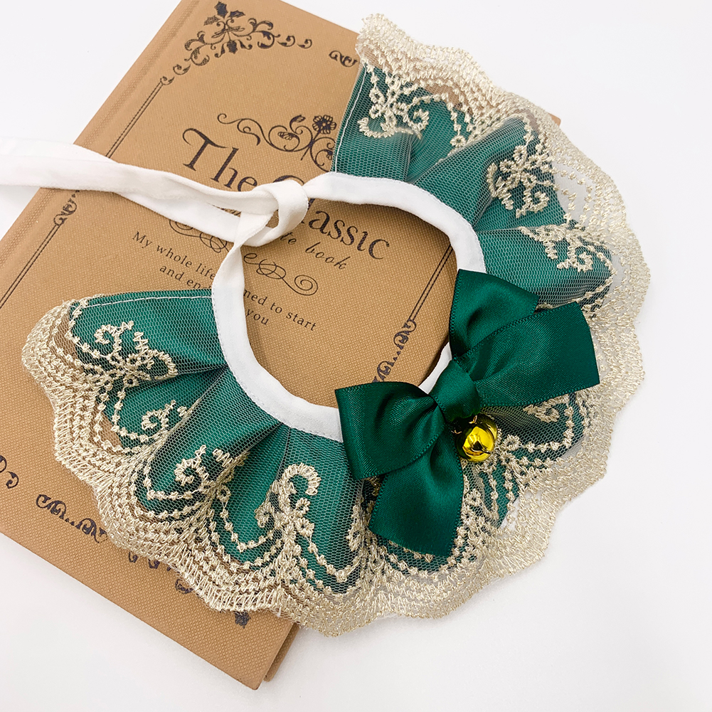 Pet Cat Dog Bell Bib Collar Saliva Towel New Year Christmas Princess Lace Fabric Puppet Teddy Bow Tie