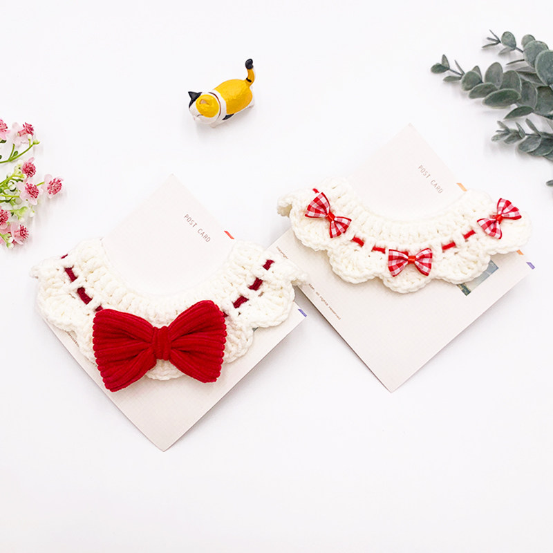 Cat Cute Collar neckline Pets Handmade Hair Thread Knit British Short Puppet Teddy Dog Red New Year Scarf