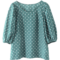 miccbeirn silk cotton retro wave point sweet and playful teenage girl sensation fashion green small child blouse