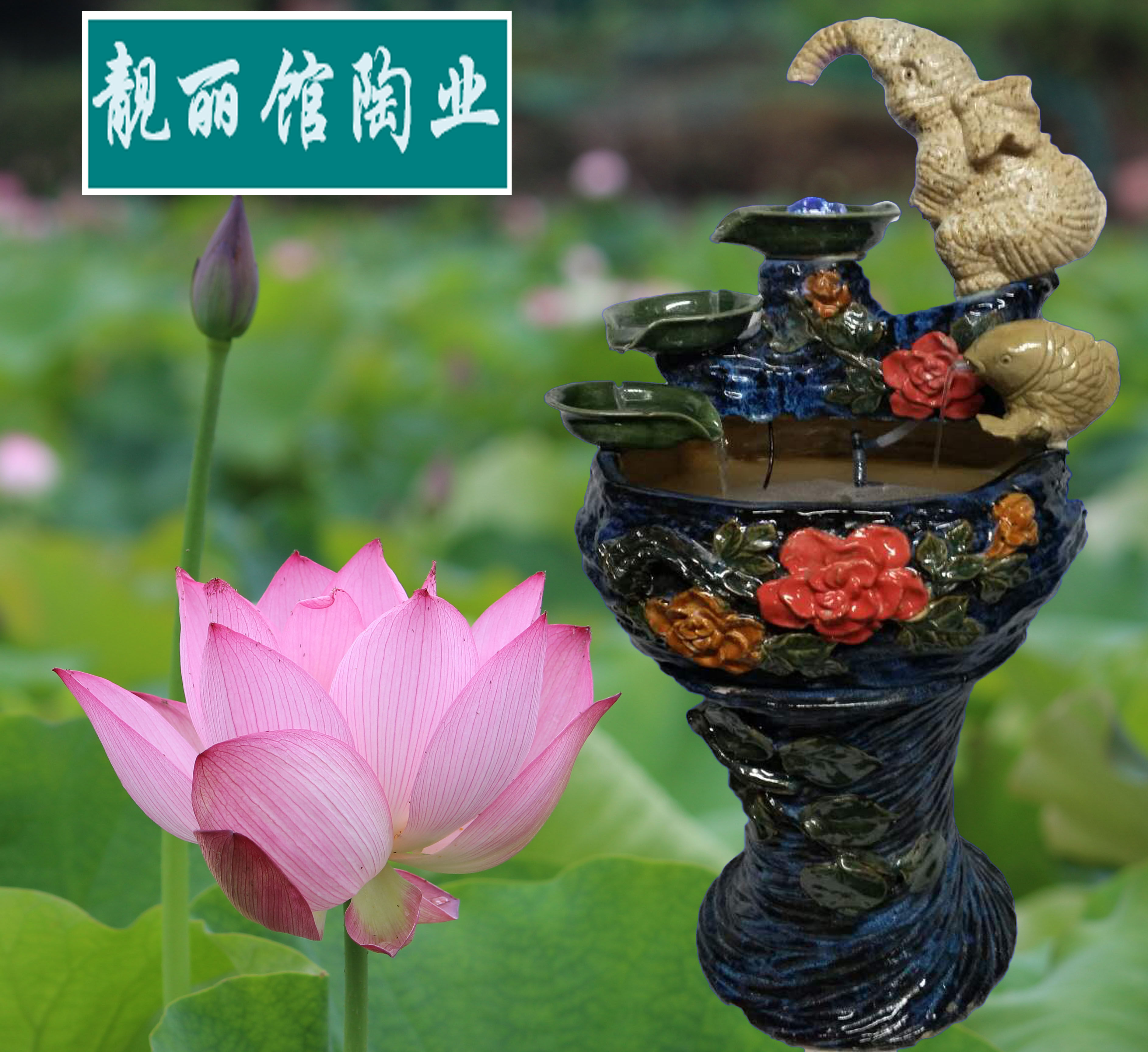 (Beautiful Pavilion Ceramic Art Elephant Grinding Tall and Long Fish Tank Entrance Lucky Fish Tank Ceramic Spray Ceramic Fountain Fish Tank