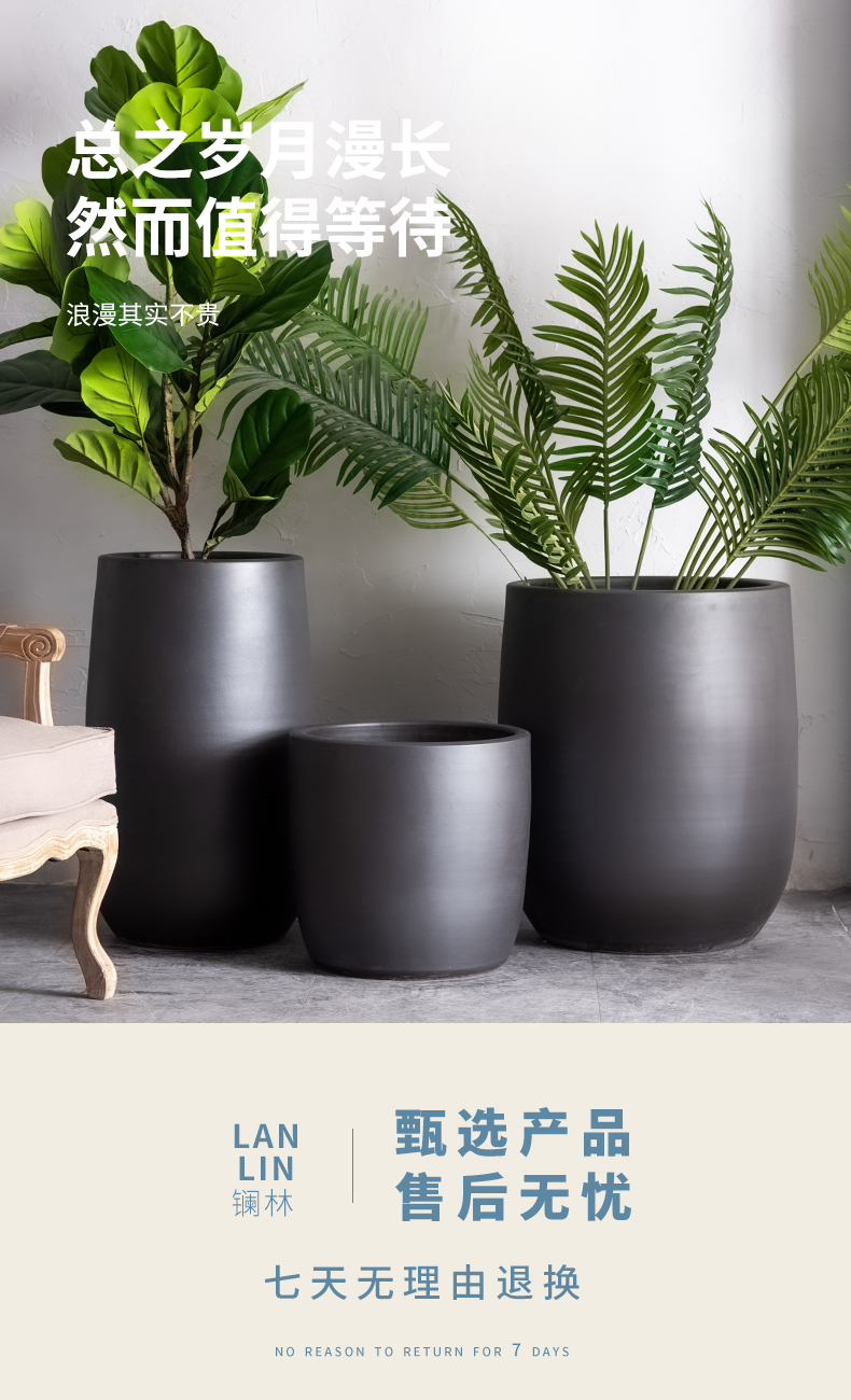 Ceramic POTS Nordic contracted sitting room, indoor green plant adornment bedroom place large clearance black floor vase