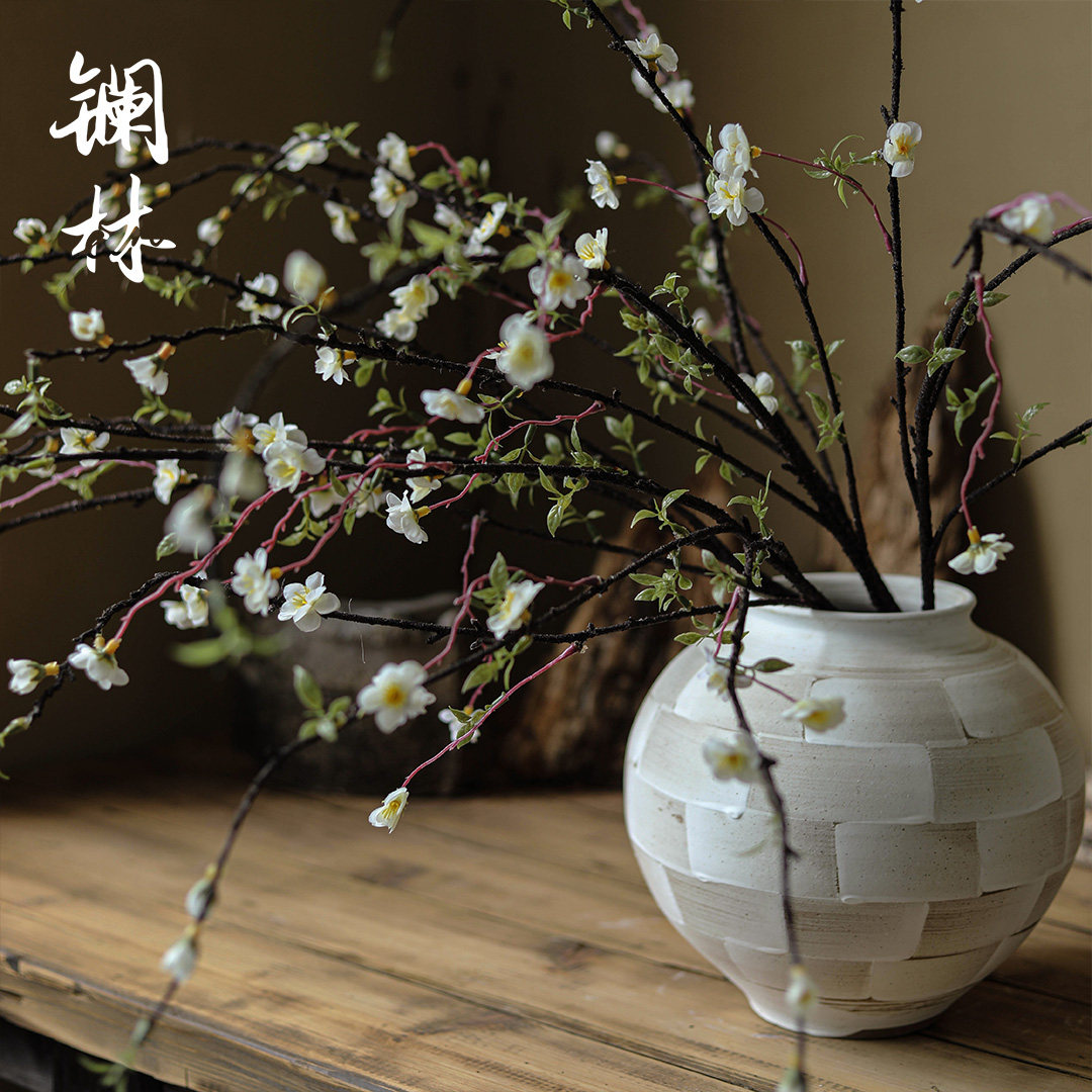 Japan-style Snowy Willow Emulated Flower Branches Willow Bud Shoots Branches Retro Zen of Ancient Zen flower arrangement Decorative Pendulum with Silent Air Duct Flowers