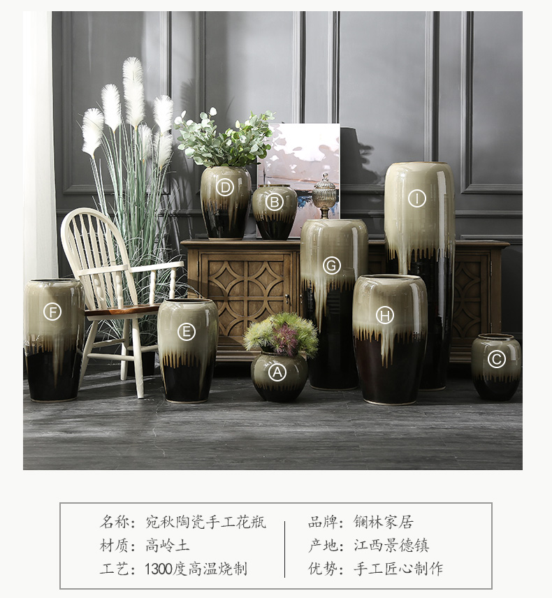 Ceramic vase large fleshy hydroponic pot sitting room hotel villa landing place Chinese flower arranging flowers, flower pot