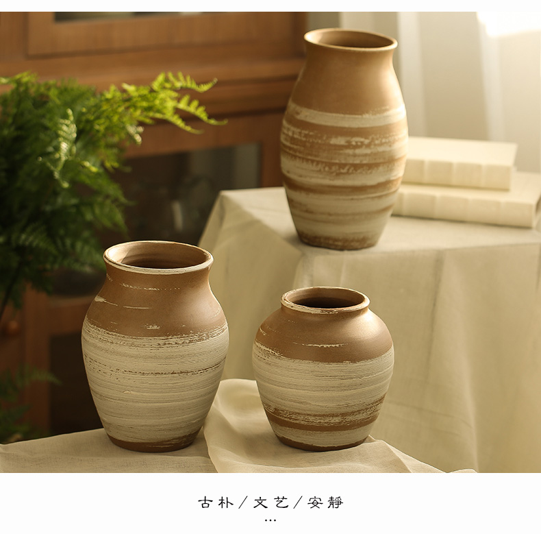 Manual rural ceramic coarse TaoHua machine dry flower arranging flowers furnishing articles zen tea room vases, ceramic flower pot clay POTS