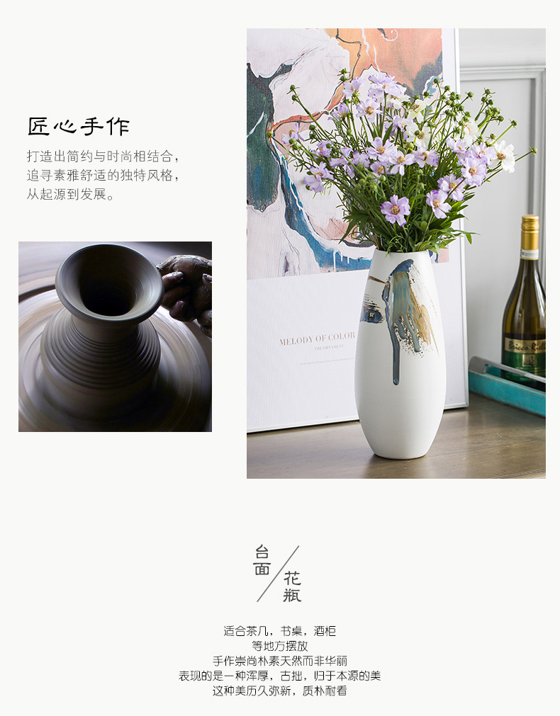 Vase furnishing articles sitting room flower arranging I and contracted creative small pure and fresh and dried flowers, household decorative ceramic floor floret