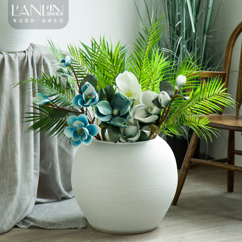 Jingdezhen ceramic large vases, flower arrangement sitting room place I and contracted white checking pottery landing big flower pot