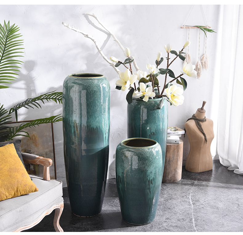 Jingdezhen large ground vase retro dried flowers home decoration up ceramic vase furnishing articles sitting room flower arrangement