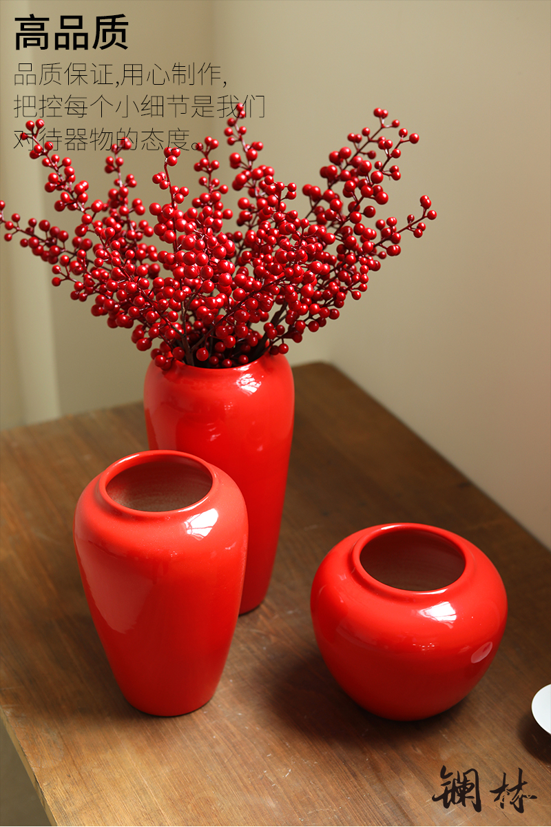 Mesa ceramic vase Chinese contracted sitting room dry flower China red flower arranging furnishing articles home decoration