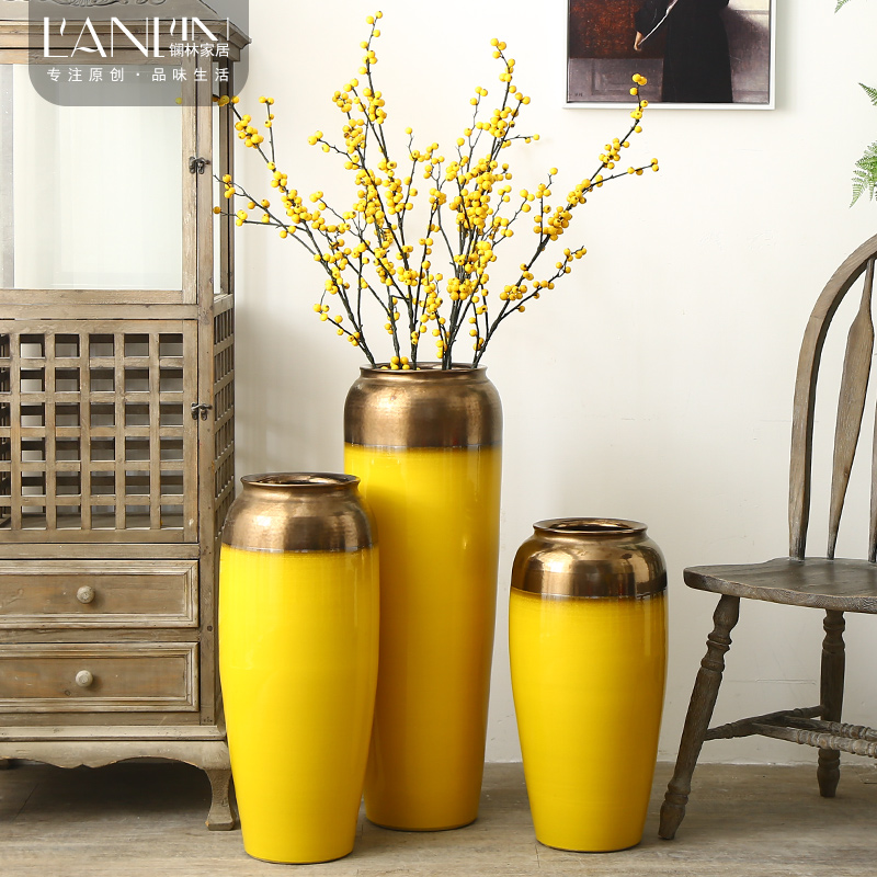 The modern super - sized sitting room adornment is placed The ground dried flower vase planting flowers, jingdezhen ceramics