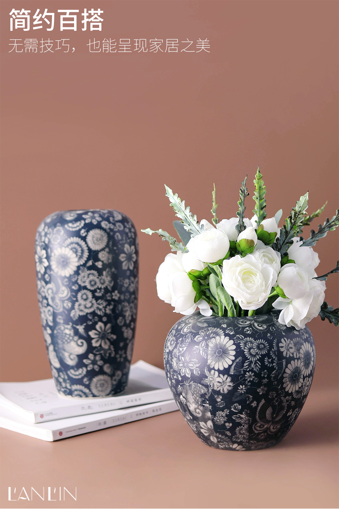 Chinese vase flower arranging blue - and - white ceramics creative zen mesa of dried flowers, flower implement contracted sitting room decorate restoring ancient ways furnishing articles