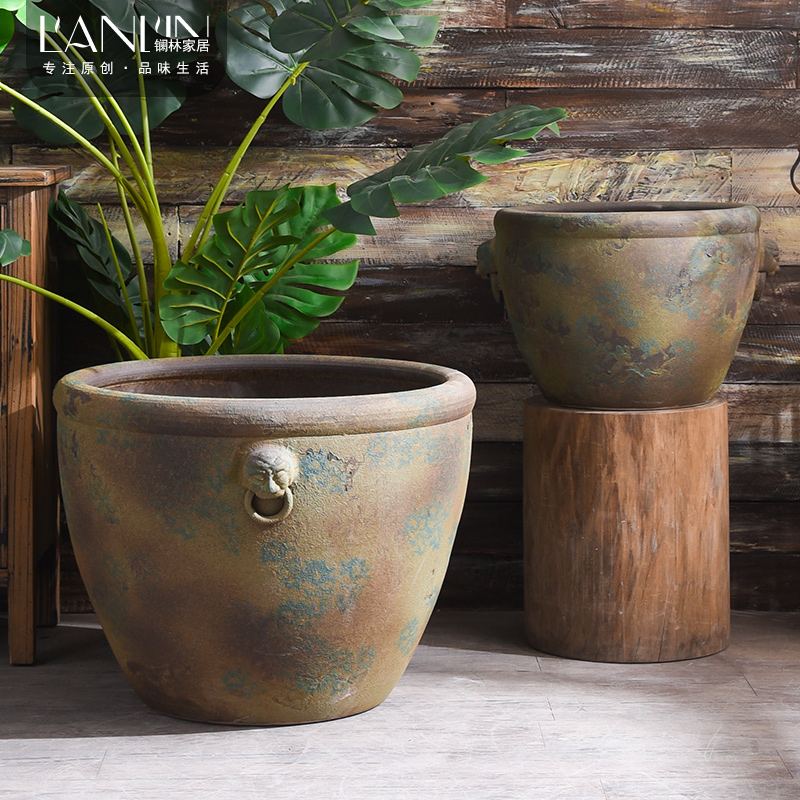Do old restoring ancient ways of large diameter of large cylinder aquarium courtyard garden ceramic cylinder coarse pottery garden furnishing articles tank to plant trees