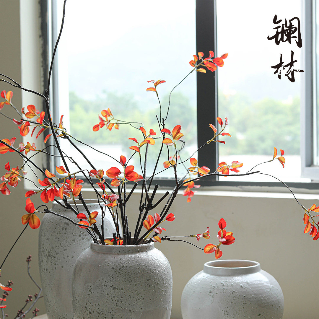 Fake branches Yellow autumn leaves Living room Zen Flowers Home Chinese Floral drying flowers flower arrangements long dry branches Branches Willow