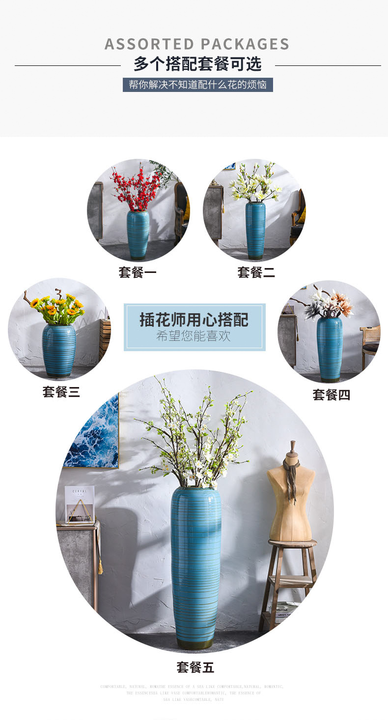 Contracted northern Mediterranean jingdezhen blue large vase landed furnishing articles dried flower arranging flowers sitting room decoration ideas