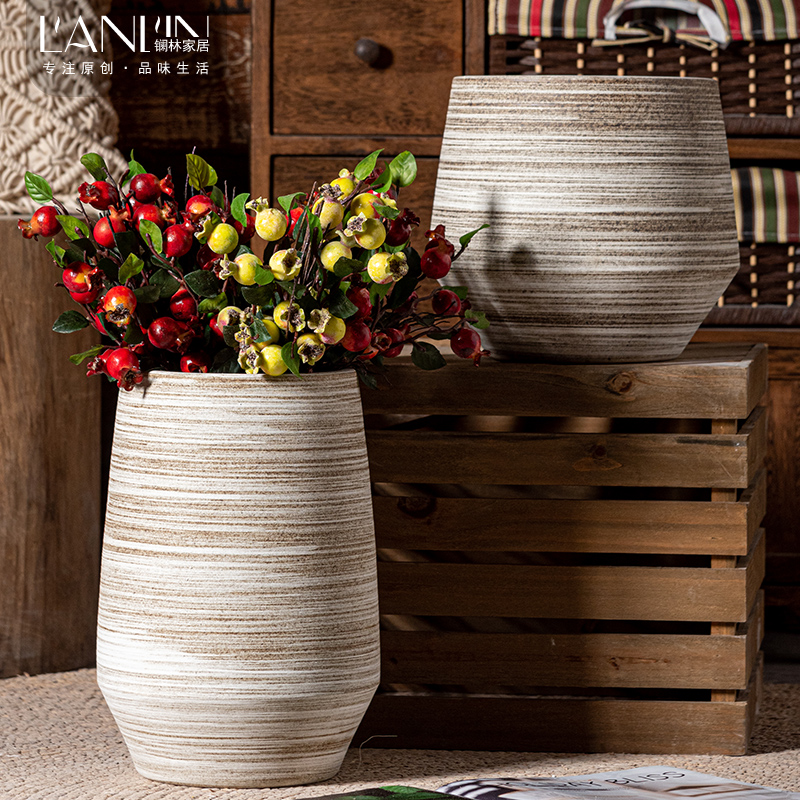 Restore ancient ways of literature and art ceramic vase household living room simulation flowers, dried flowers, flower arrangement coarse pottery decorative furnishing articles new Chinese pottery