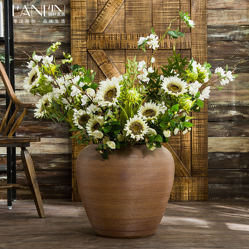 Jingdezhen ceramic floor large vases, flower arrangement sitting room dry flower is placed Chinese style restoring ancient ways is checking pottery flowerpot