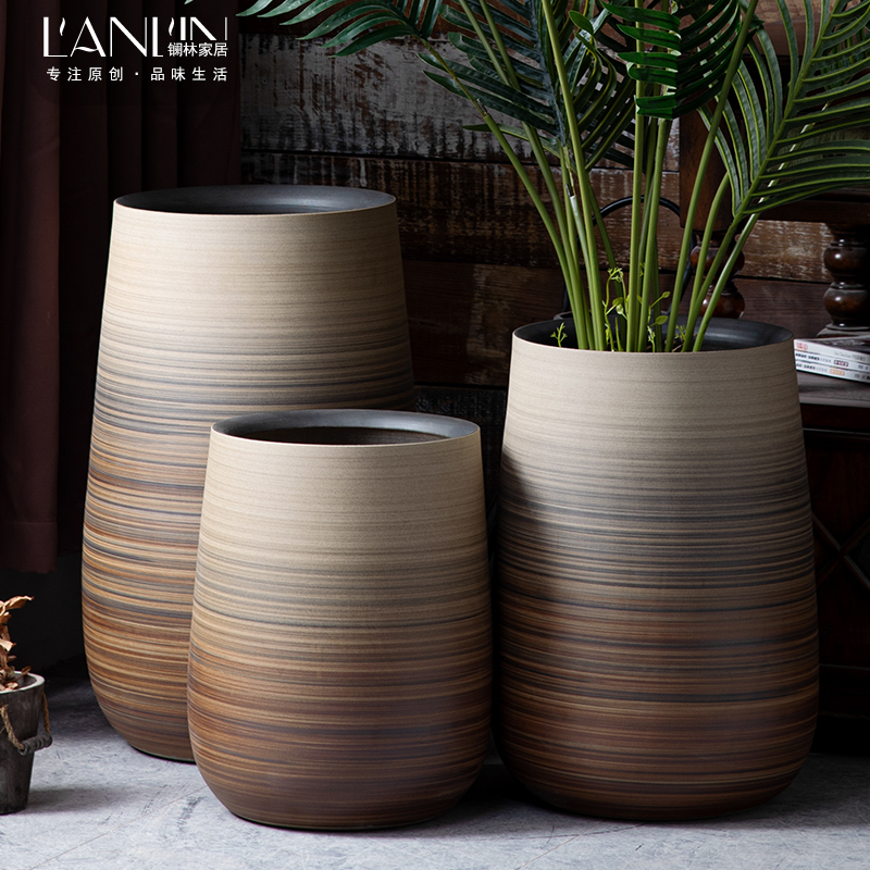 Ceramic floor flower pots Extra Large Nordic creative villas Decorative Pendulum Pieces Living Room Home Green Planting Trees High-Deep Basin-Taobao