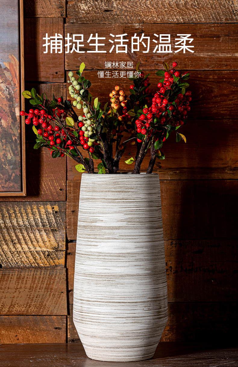 Restore ancient ways of literature and art ceramic vase household living room simulation flowers, dried flowers, flower arrangement coarse pottery decorative furnishing articles new Chinese pottery