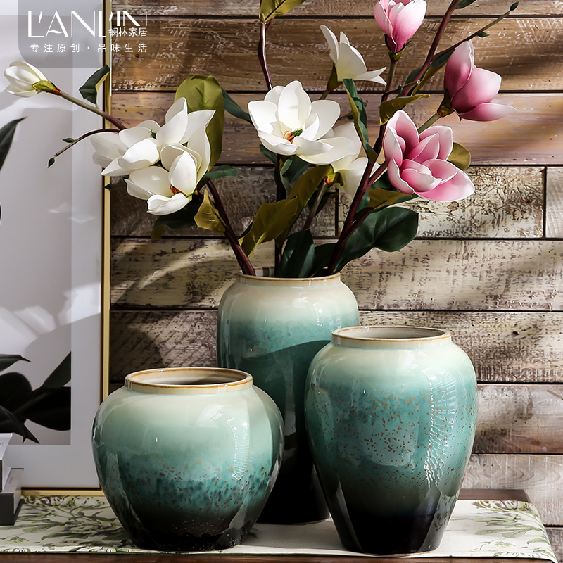 Modern Chinese American Mediterranean style ceramic vase household simulation flower suit desktop furnishing articles sitting room adornment