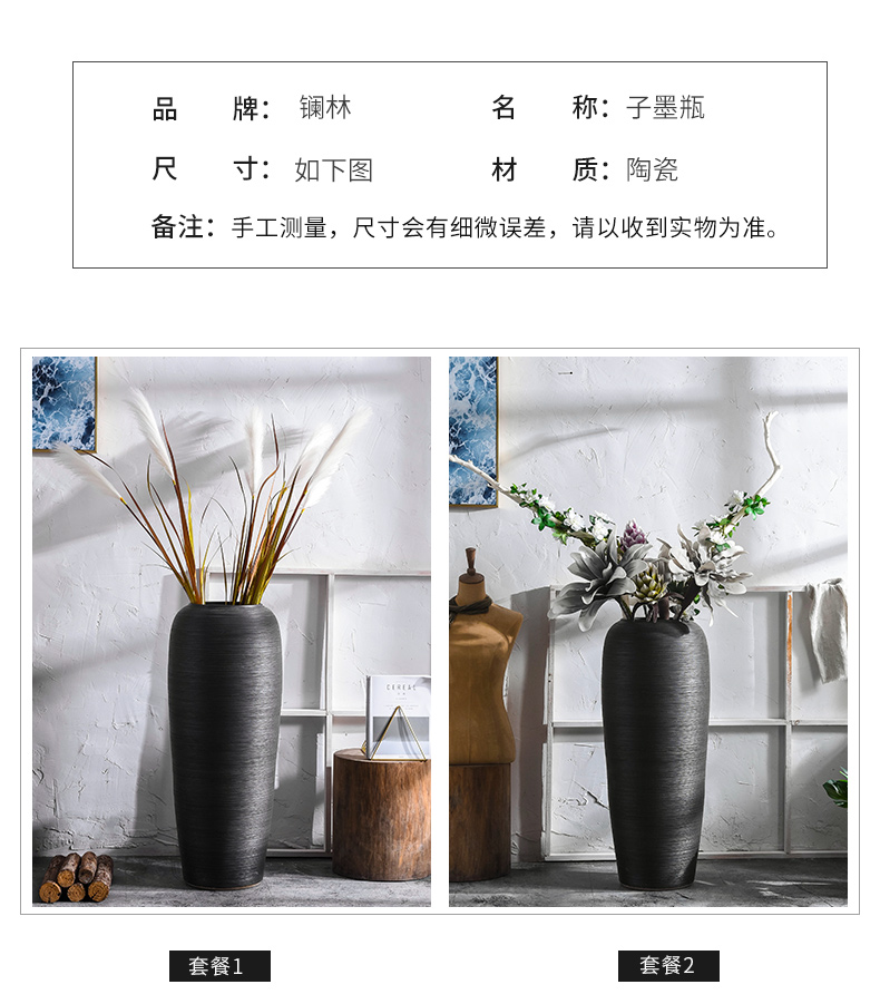 Jingdezhen retro ground ceramic vase sitting room adornment is placed dried flower arranging flowers put black large flowers