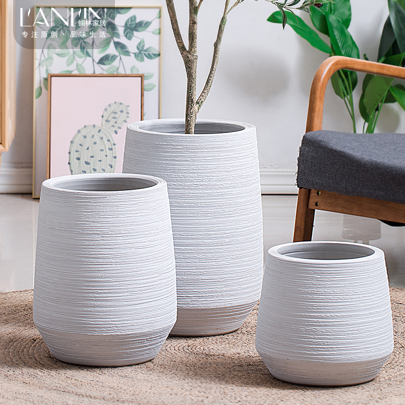 Large diameter fleshy white ceramic flower pot Nordic contracted style hydroponic sitting room ground jingdezhen vase bag in the mail