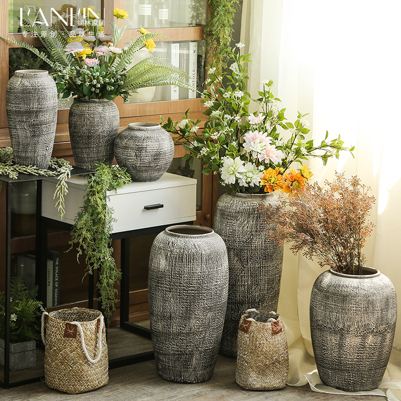 Ceramic Vase Living Room Fittings Retro American Dry Flower Rouge Rough Flower Basin Decoration