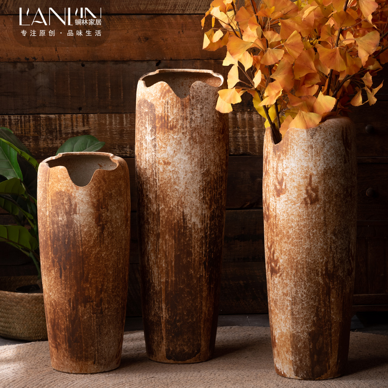 Coarse pottery vase zen Chinese dried flower decoration for furnishing articles sitting room ikebana art restoring ancient ways of large - sized ceramic flower pot