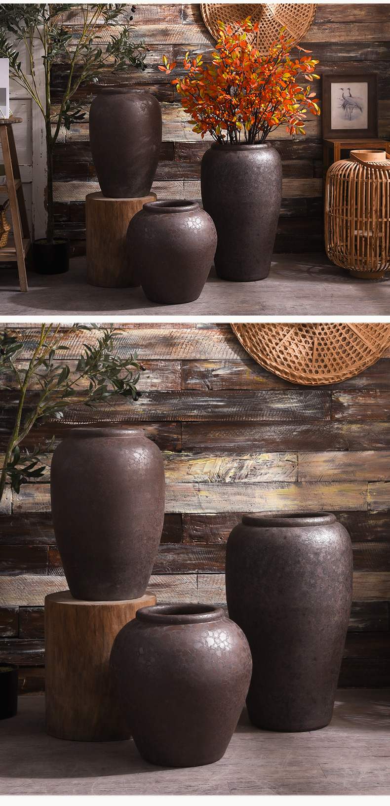 Chinese style restoring ancient ways is a large ground ceramic vase furnishing articles coarse pottery ceramic cylinder sitting room adornment flower arranging dried flower decoration