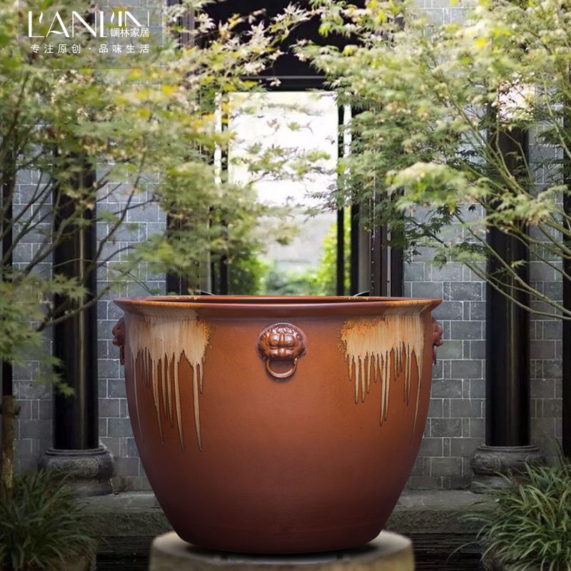 Basin of water lily flower pot courtyard fish is suing landscape cylinder lotus turtle king old flow of water and soil pottery vats